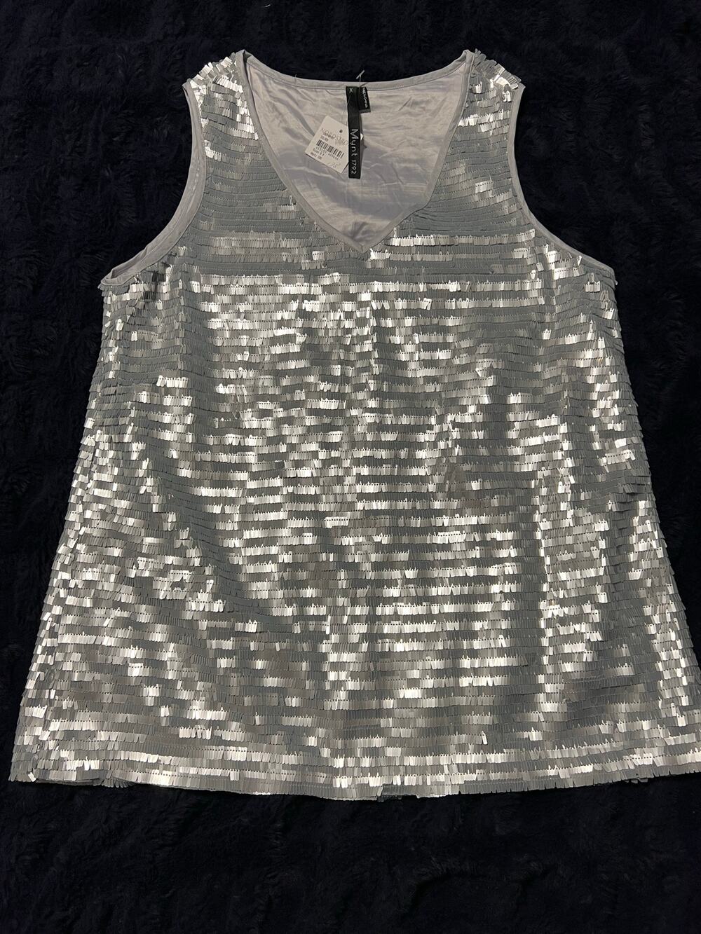 Mynt 1792 Women’s 0X Silver Sequin Tank Top Sleeveless Plus Size NWT Party